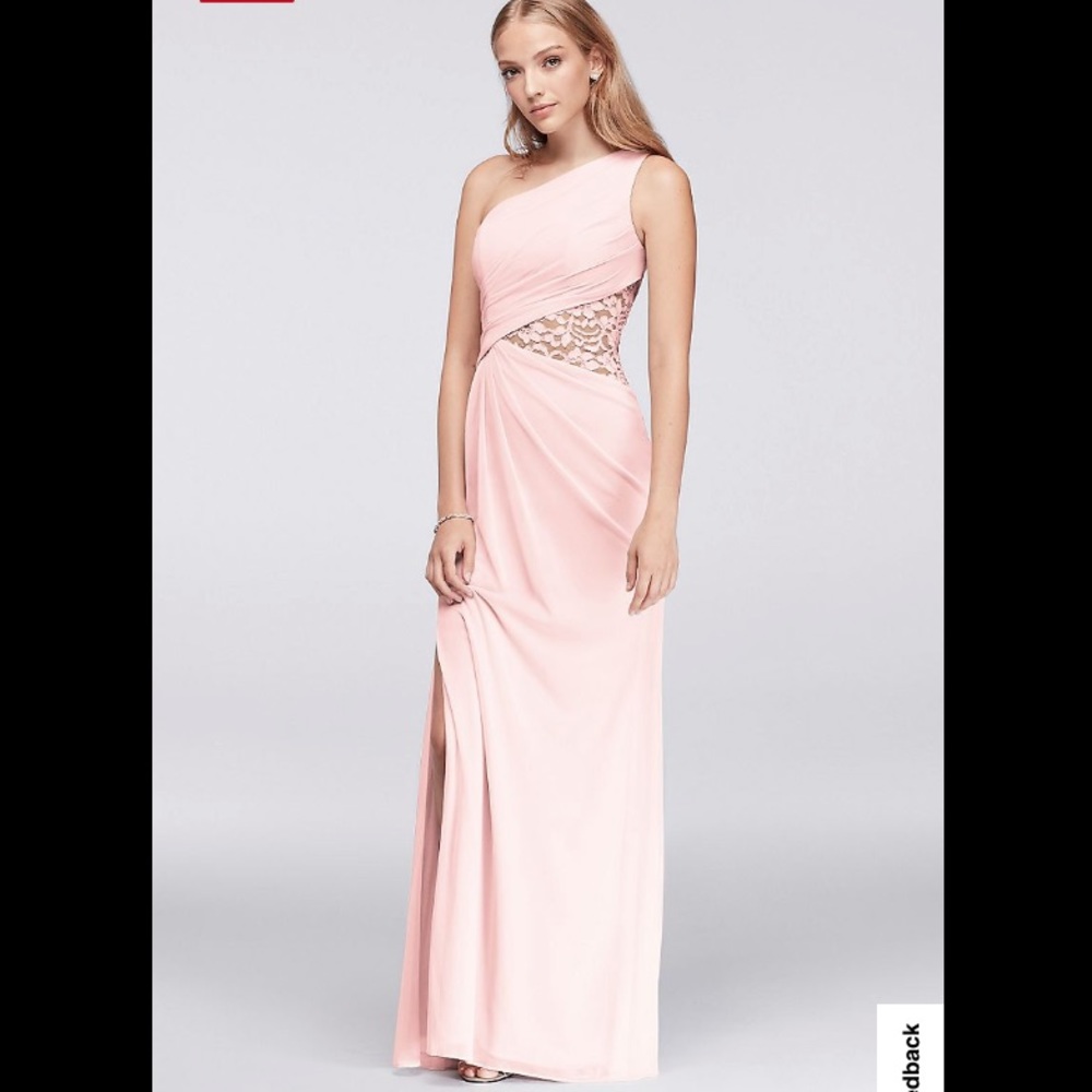 David’s Bridal blush one shoulder dress size 6
